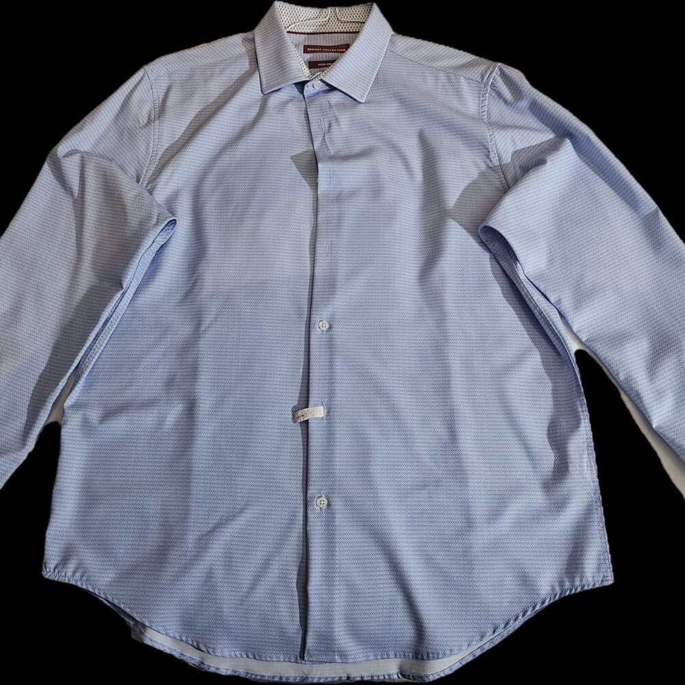 Report Collection Men's Long Sleeve 4-Way Dress Shirt Small Geometric Pattern